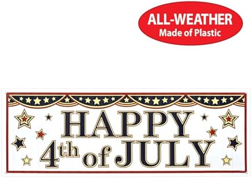 Beistle Happy 4th of July Sign Banners, 21” x 5’, 2 Pack – Summer Patriotic Holiday Welcoming Party Supplies with Stars, Independence Day Decorations for Indoors & Outdoors