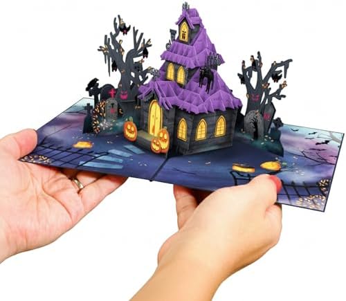 Paper Love Halloween Card | 3D Pop-Up Haunted House Greeting Card for Kids, Adults, or Spooky Friends | 5" x 7" w/Envelope & Note Tag