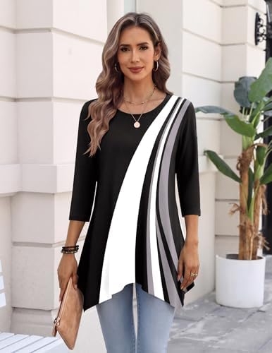 Zeagoo Womens Tops 3/4 Sleeve Loose Fit Dressy Tunics Plus Size Boho Shirts