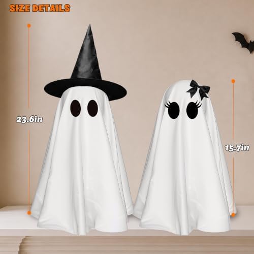 2 Pack 24 Inch Halloween Ghost Decorations, Light Up Ghosts with Witch Hats, DIY Spooky Ghost Decor with LED Lights for Porch Yard Lawn Garden Home Halloween Party