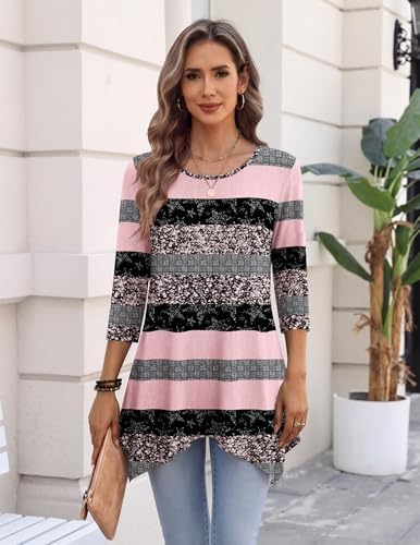 Zeagoo Womens Tops 3/4 Sleeve Loose Fit Dressy Tunics Plus Size Boho Shirts