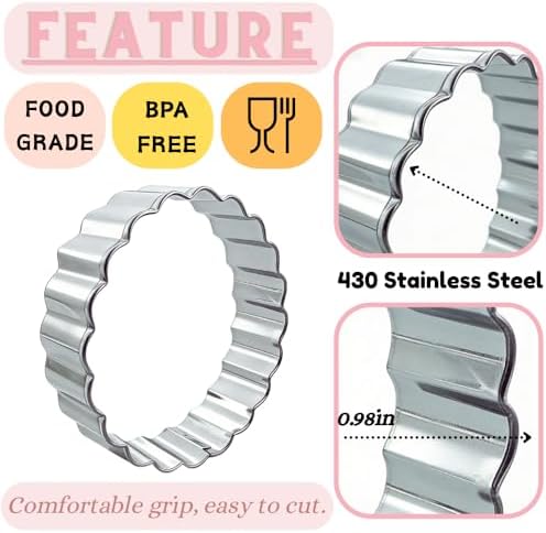 Round Cookie Cutter Set, 5 Pcs Wavy Edge Stainless Steel