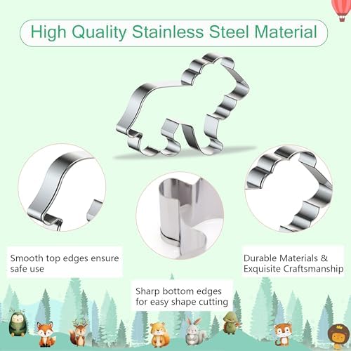 9 Pcs Animal Cookie Cutters Set Stainless Steel Lion Elephant Biscuit Molds
