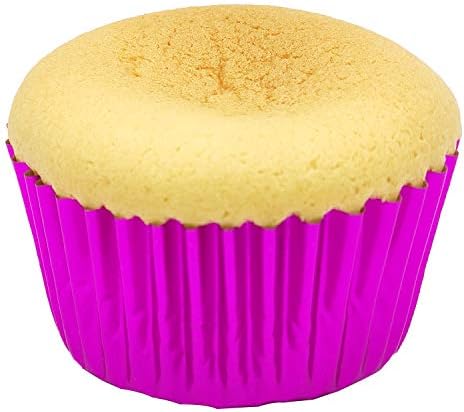 Standard Hot Pink Foil Cupcake Liners Muffin Baking Cups for Party and More, 100-Count