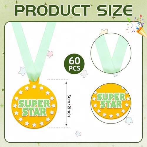 AmazingSpark 60 Pcs Super Star Award Medals, 2 Inch Rubber Medals Bulk Winner Encourage Team Participation for Kids Adults Trophy Award Prize Gift Competitions Graduation Party