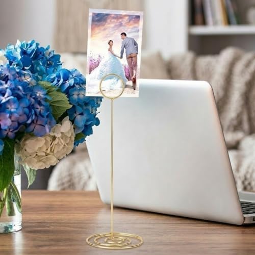 Radezon 20 Pack 8.75 inch Tall Table Number Holders Place Card Holder Table Picture Holder Wire Photo Holder Clips Picture Memo Note Photo Stand (Gold)