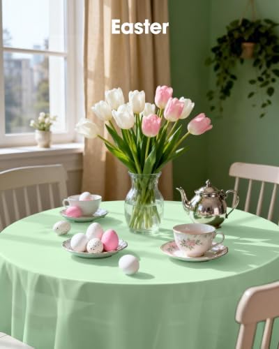 Pureegg Plastic Table Cloth Disposable 84 Inch Round 10 Pack, Sage Green