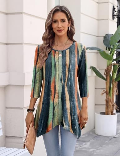 Zeagoo Womens Tops 3/4 Sleeve Loose Fit Dressy Tunics Plus Size Boho Shirts