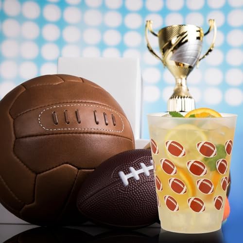 Tioncy 50 Pcs 16oz Football Frosted Plastic Cups, Football Plastic Cups, Clear PP Frosted Reusable Cup Bulk for Sports Game Party Decorations Hot Coffee Wine Cold Drinks Supplies