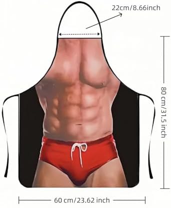 Hilarious Muscle Man Apron for Men - Adjustable Waterproof BBQ Apron, White Elephant Present for Husband and Dad