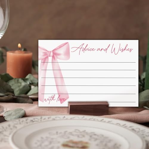 25 Bow Advice and Wishes Cards, Double Sided 4x6 Greeting Card for Weddings, Bridal, Baby Shower, Graduation, Wedding Advice Cards -03