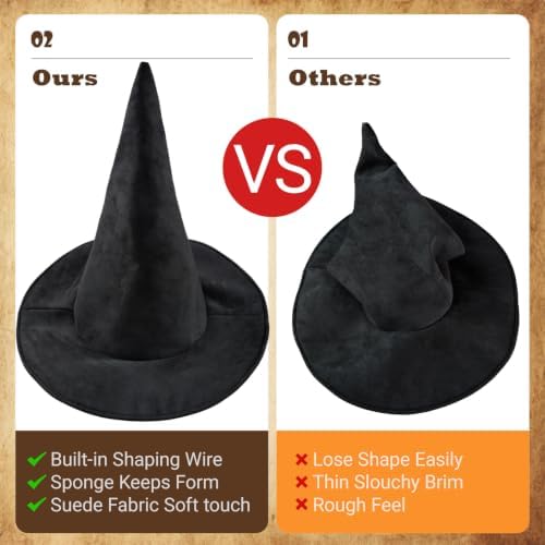 Vegove Suede Wizard Hat Witch Hats, Adult Witches Sorcerer Halloween Costume Accessories