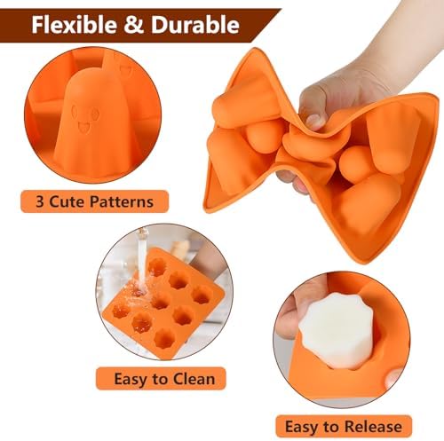Ghost Silicone Molds 2 Packs Non-Stick 3D Chocolate Molds 9-Cavity Cute Ghost Mold for Jelly Gummy Candy Pudding Ice Cube Resin Cake Halloween Party Decorations
