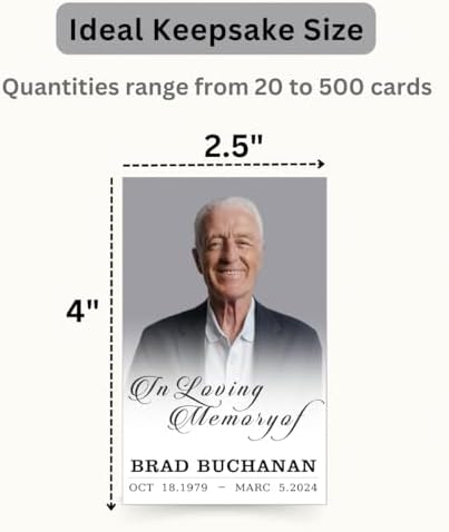 Custom Prayer Cards for Funerals with Photo Name Dates - Personalized Memorial Cards 4 x 2.5 In, Double-Sided,Prayer or Poem, Celebrating The Life Of,15-250 Cards