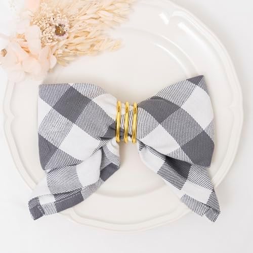 Gray Cloth Cotton Dinner Napkins - 100% Cotton, 12-Pack, 20"x20" Checkered Gingham Gray Cotton Napkins for Parties, Weddings, Baby Showers and Other Events - Plaid, Reusable and Washable