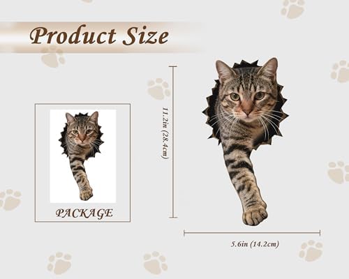FLFK Cute Cat Wall Decal - Removable Peel and Stick Cat Sticker with 3D Effect for Toilet Kitchen Offices Locker Car Decor, Tabby Breaking Through