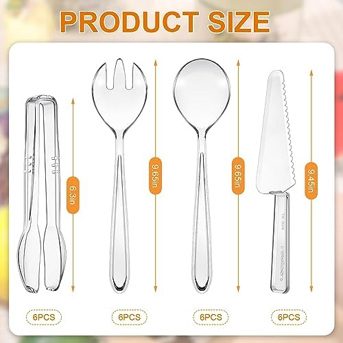 24 Pcs Disposable Plastic Serving Utensils Set Spoons Forks, Clear
