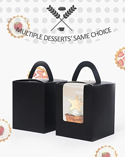 qiqee Auto Pop-up Black Cupcake Boxes Individual 100 Packs Cupcake Holders Disposable Single Cupcake Boxes with Window 3.7"x3.7"x4.5" Cupcake Containers