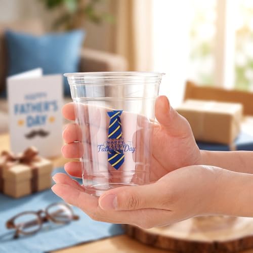 Willinglong 50 Pack Father's Day Plastic Cups 12 oz for Party