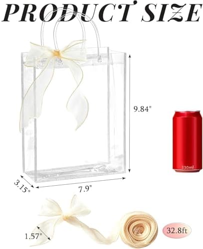 Ohuimrt 30 Pack 7.9" x 3.15" x 9.84" Clear Plastic Gift Bags with Handles
