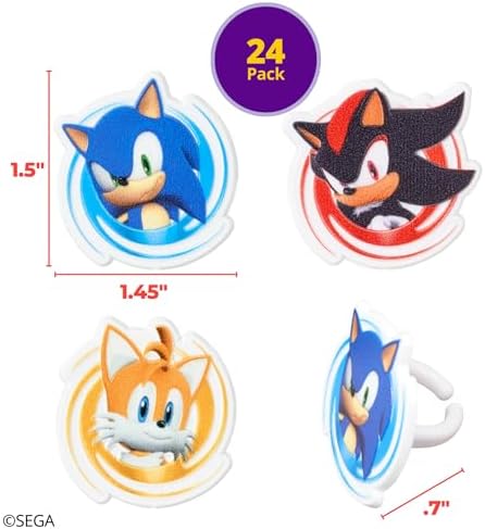Sonic the Hedgehog Cupcake Decoration Toppers | 24 Pack Party Cake Rings