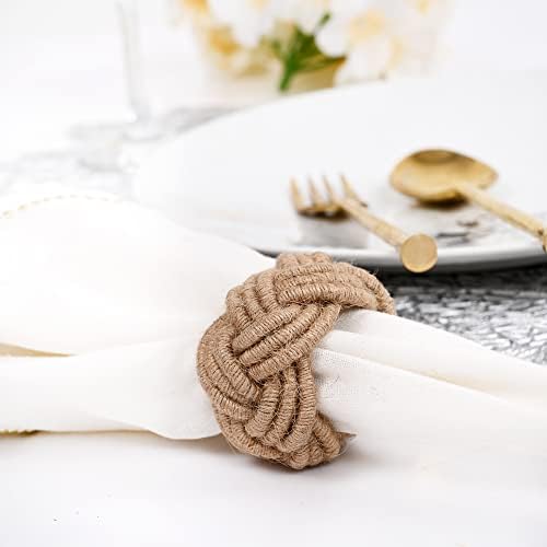 Alpha Living Home Jute Woven Napkin Rings, Nautical, Brown, Set of 12