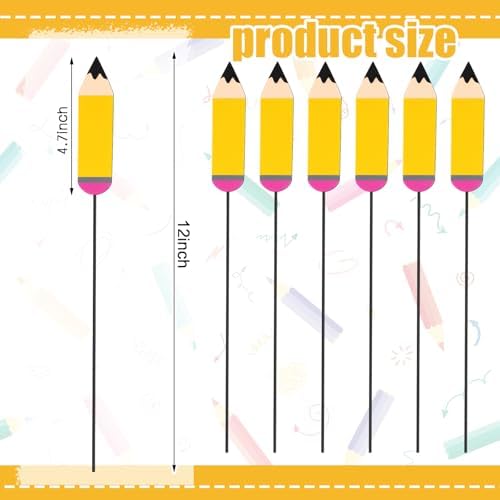 Pickmesh 6 Pcs 12" Back to School Decor Outdoot Metal Pencil Garden Stakes