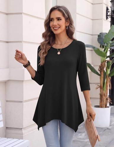 Zeagoo Womens Tops 3/4 Sleeve Loose Fit Dressy Tunics Plus Size Boho Shirts