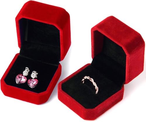 Lamoutor 2Pcs Velvet Ring Box Earring Box Jewelry Gift Box (Wine Red)