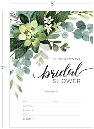 Canopy Street Lush Greenery Fill In the Blank Bridal Shower Invitations / 50 Wedding Shower Floral Invites With White Envelopes / 5" x 7" Flat Invite/Made In The USA