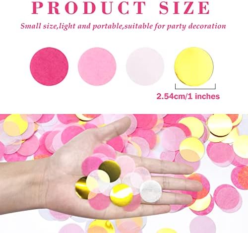 VCOSTORE Pink and Gold Round Tissue Confetti for Baby Shower Wedding Decor
