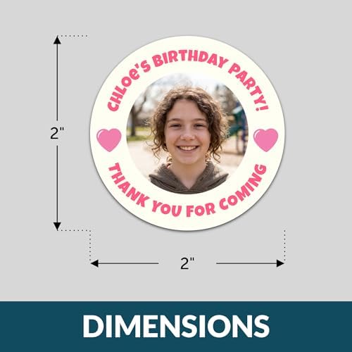 Custom Birthday Stickers with Name & Age – Round Personalized Paper Labels for Kids Birthday Party Favors, Goodie Bags, Treat Bags & Decorations – 50 to 1000 Stickers (Classic Heart)