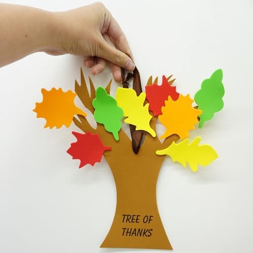 4E's Novelty Tree Craft Kit 4-Pack, Foam, Self-Adhesive - 11” Thanksgiving Craft, Ideal for Fall Crafts for Kids Perfect Gratitude Kit with Leaves to Write On