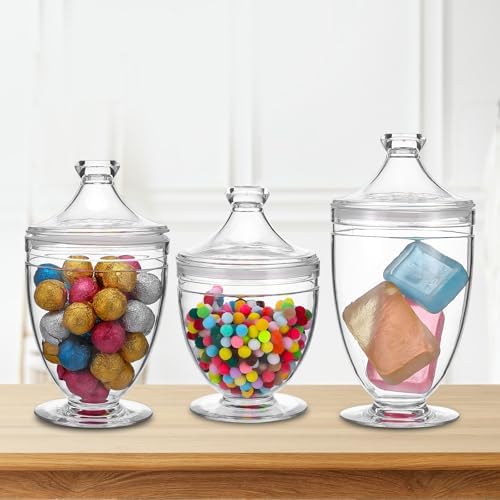 3 Pcs Acrylic Apothecary Jars with Airtight Lid, Candy Jars for Candy Buffet, Decorative Bathroom Canisters (42oz/34oz/29oz)