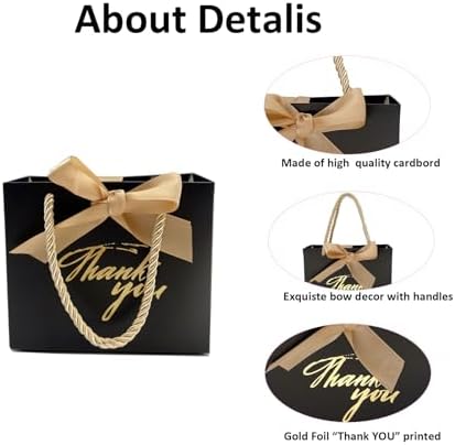 TKSBAG 50 Pack Small Thank You Gift Bags With Handles-5.5''x 2.3''x4.7'' Mini Black Gift Bags Bulk for Baby Shower, Birthday, Wedding, Fathers' Day