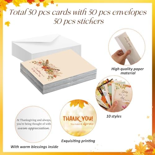 Motiskyy 50 Pcs Thanksgiving Cards Bulk for Employees & Customers