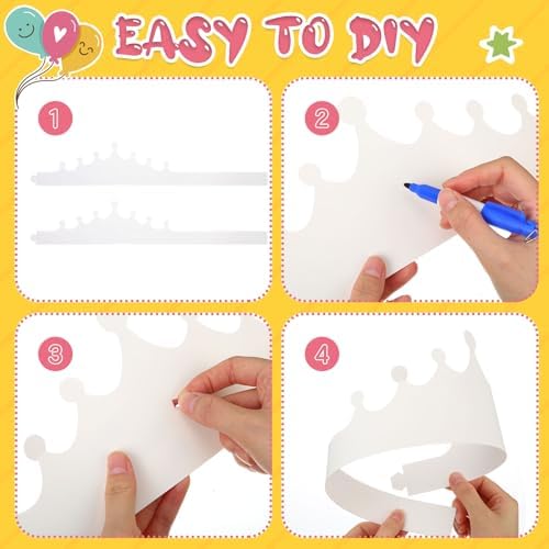 Jetec 50 Pcs White Paper Birthday Crown for Kid DIY Classroom, Cute