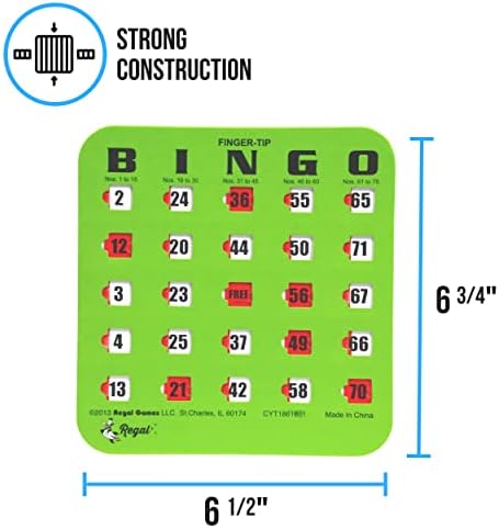 Regal Bingo Bulk Bingo Cards with Sliding Windows - Reusable Large Print Bingo Game Cards for Adults Large Group - 200 Pack, Green
