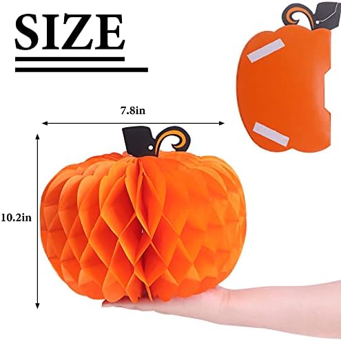 9 Packs Paper Pumpkin Honeycomb Halloween Honeycomb Tissue Paper 3D Pumpkin Honeycomb Ball 10 Inch Hanging Pumpkin Decoration for Halloween Thanksgiving Party (Black Leaf)