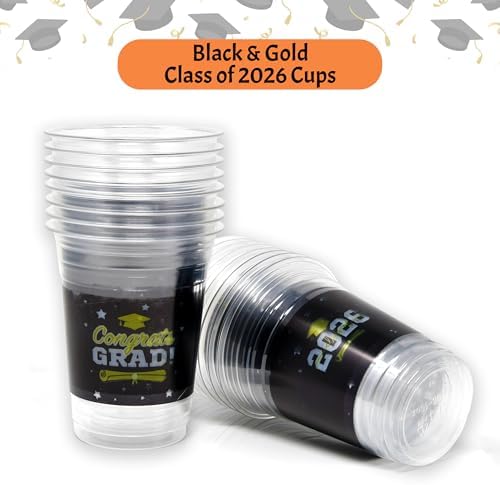 Gift Boutique Class of 2026 Graduation Plastic Cups 100 Pack Black 16 oz Disposable Drink Cups for Grad Party Supplies Beverages Events Celebration Tableware Decorations