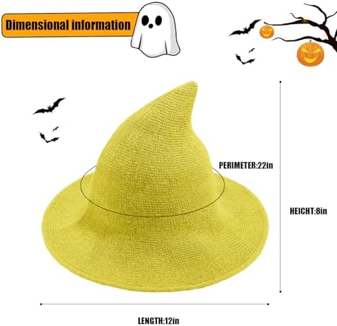 Leuceiy Witch Hat for Women, Wide Brim Foldable Wool Kintted Wizard Hats
