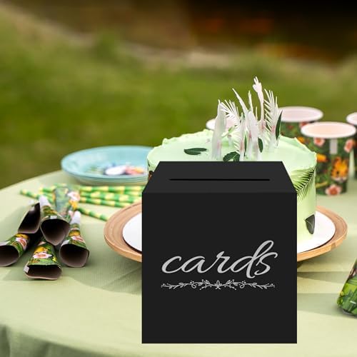 Black Silver Card Box for Party, Wedding, Graduation,7.8x7.8x7.8In