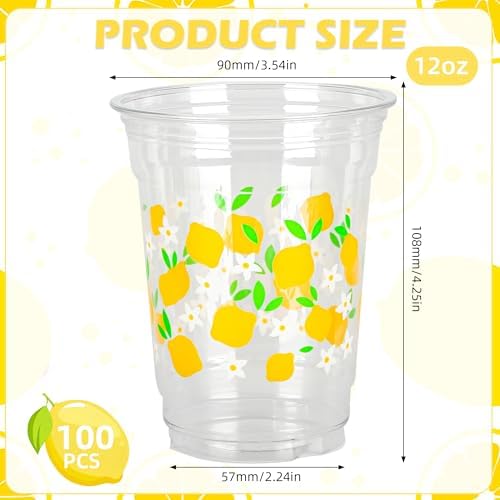 AimFun 100 Pcs Lemon Plastic Cups Summer 12 oz Party Clear Cups