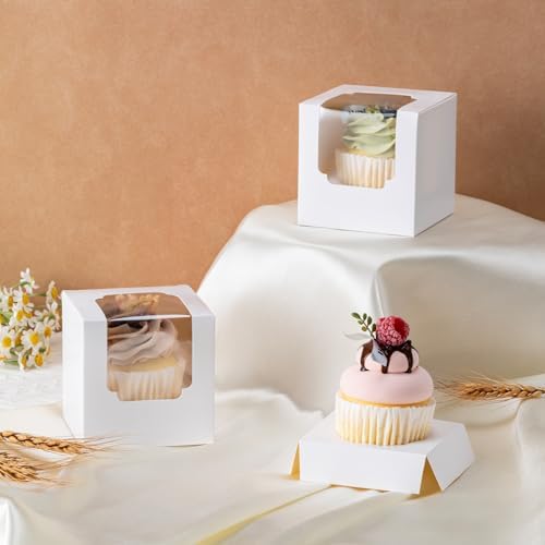 Hoewina 28 PCS Cupcake Boxes, Individual Cupcake Containers with Window