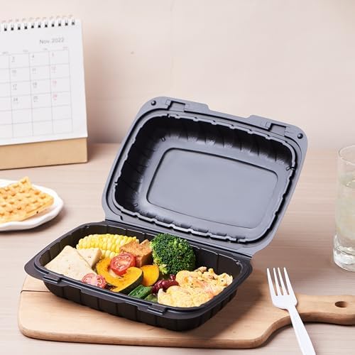 Jaluxing 9X6 1-Compartment 50-Pack Plastic Clamshell Containers Food To Go Box Heavy Duty Disposable Hinged With Secure Snap Lid (Formerly FULING)