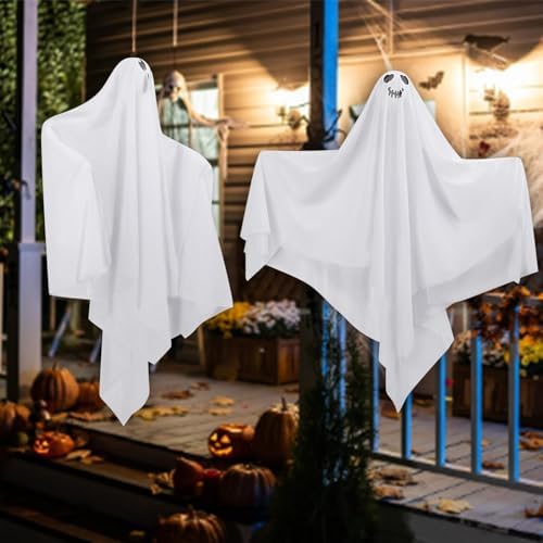 Hanging Ghosts Outdoor Decorations, 4 Pack 28 Inch Cute Flying Ghosts Decor