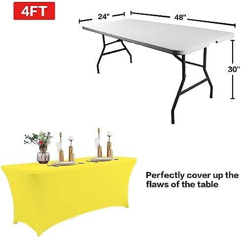 IVAPUPU 2 Pack 4FT Table Cloth for Rectangular Spandex Yellow Table Cover