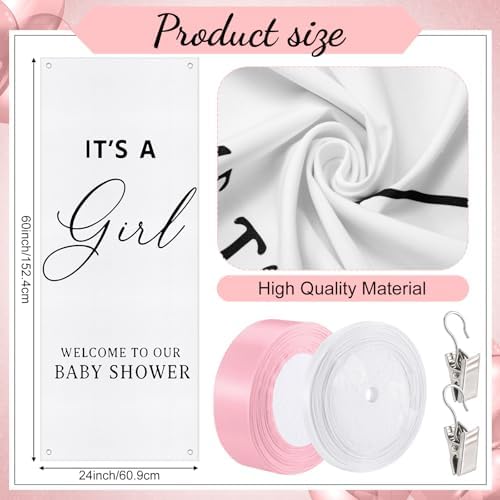Oudain 60x24 Inch It's a Girl Banner Baby Shower Burlap Backdrop