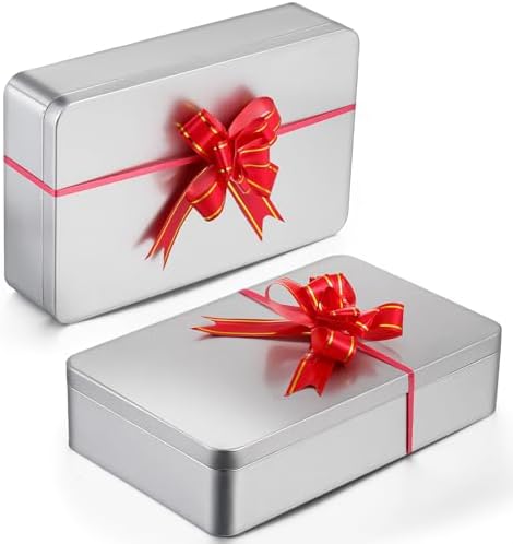 Hotop 8.5 x 5.3 x 1.9 Inch Metal Tins with Lid Storage Box, Silver, 4 Pack