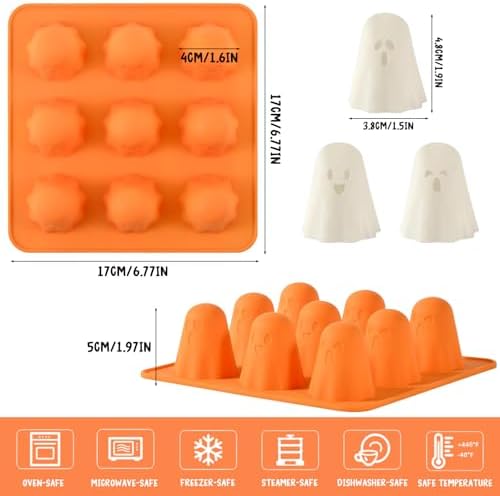 Halloween Silicone Mold for Chocolate,9 Cavities Cute Ghost Chocolate Molds,Funny 3D Halloween Ghost Chocolate Candy Molds for Soap Pudding Jelly Cakes Making 1Pcs